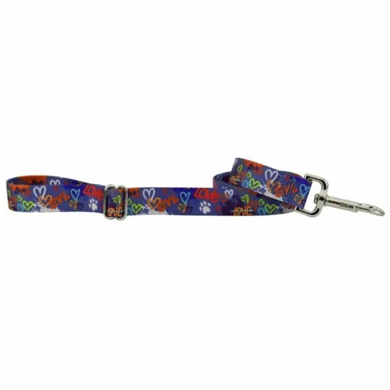 2 Hounds Design Love Graffiti Blue Dog Leash 6'