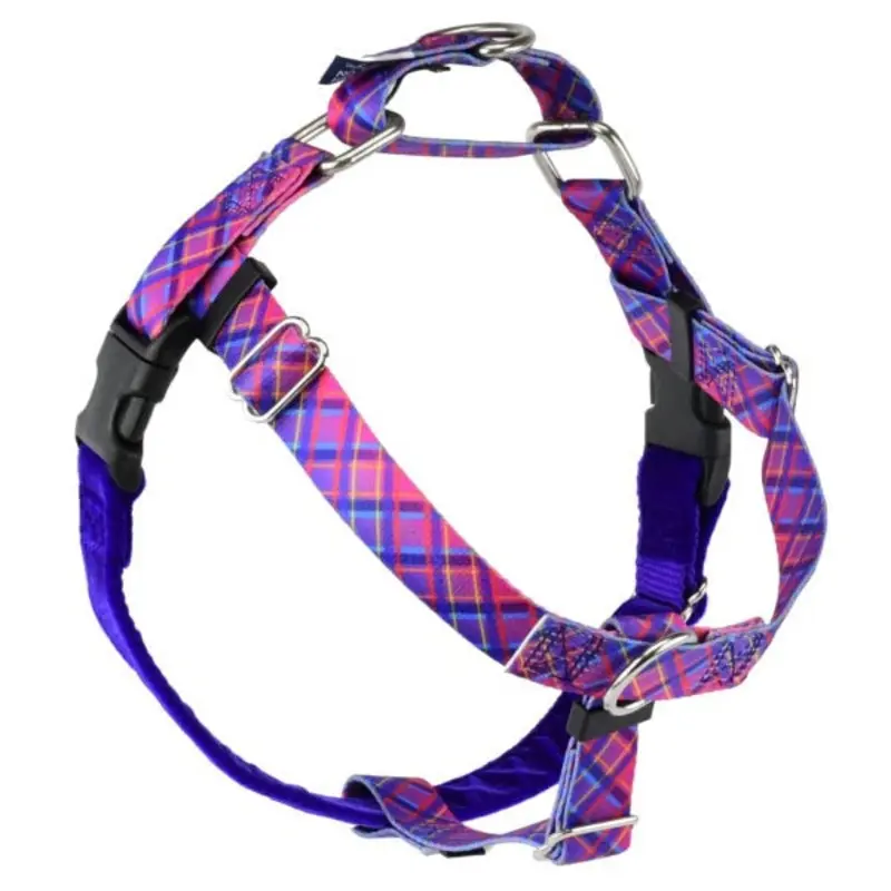 2 Hounds Design Neon Sunrise Pink Plaid Freedom No-Pull Dog Harness 1" Medium
