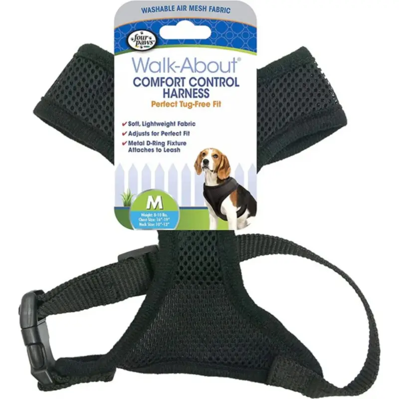 Four Paws Comfort Control Dog Harness, Black, Medium