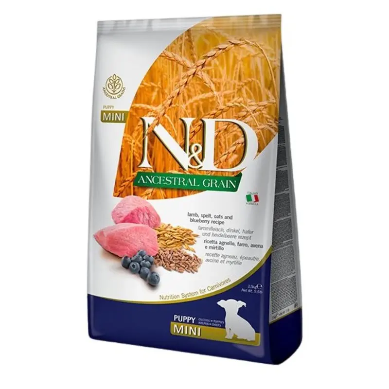 Farmina N&D Ancestral Grain Puppy Dry Dog Food - Lamb & Blueberries, Mini Kibble - 15.4lb