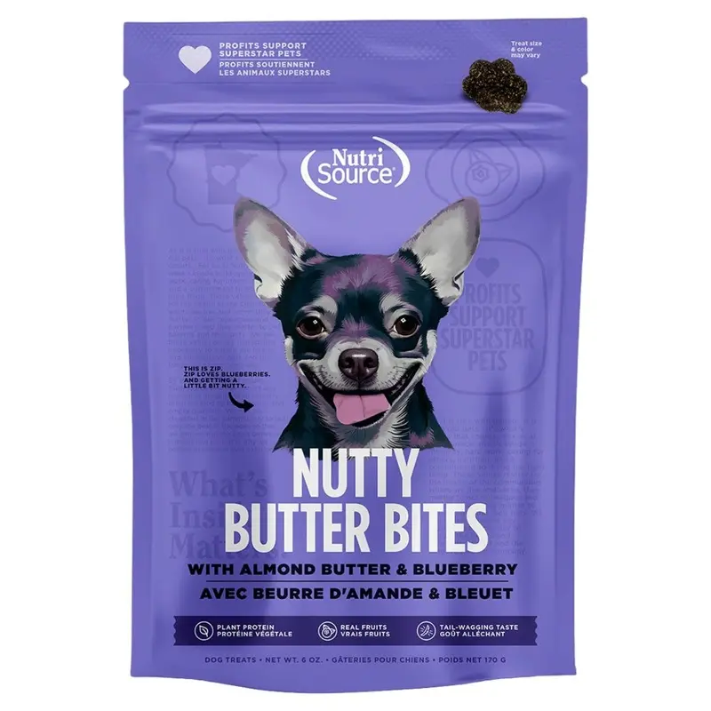 NutriSource Almond Butter & Blueberry Nutty Butter Bites Dog Treats 6oz