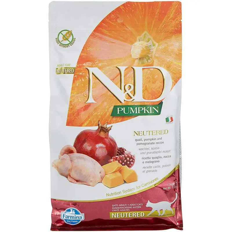 Farmina N&D Pumpkin Neutered Dry Cat Food - Pomegranate & Quail - 3.3lb