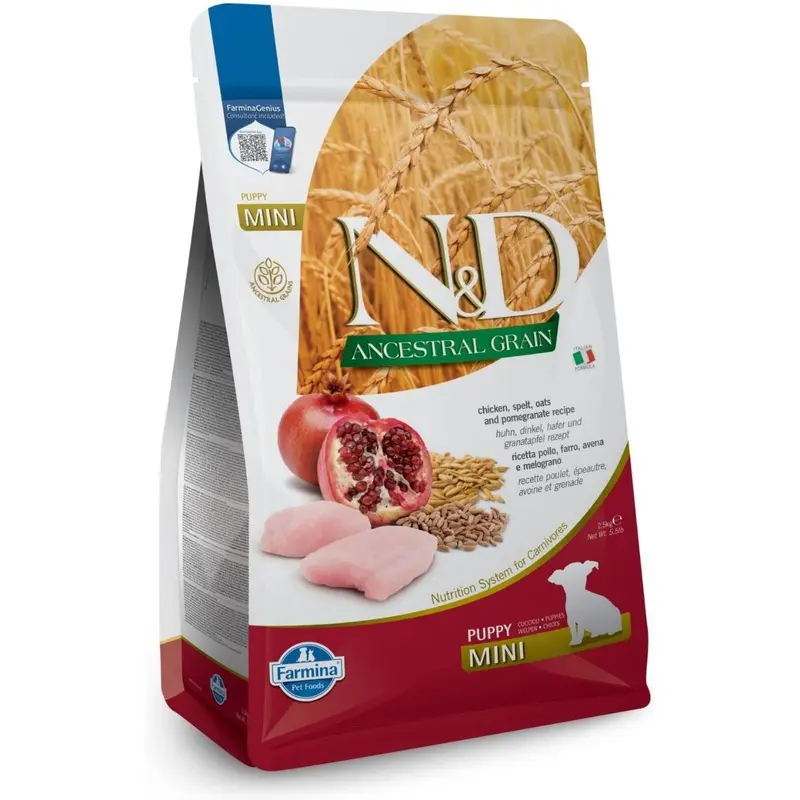 Farmina N&D Ancestral Grain Puppy Dry Dog Food - Chicken & Pomegranate, Mini Kibble - 5.5lb