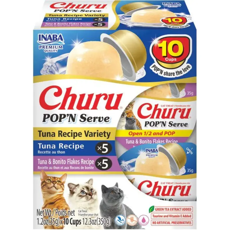 Inaba Churu Pop N' Serve Cat Treats - Tuna Variety - 10ct Pack