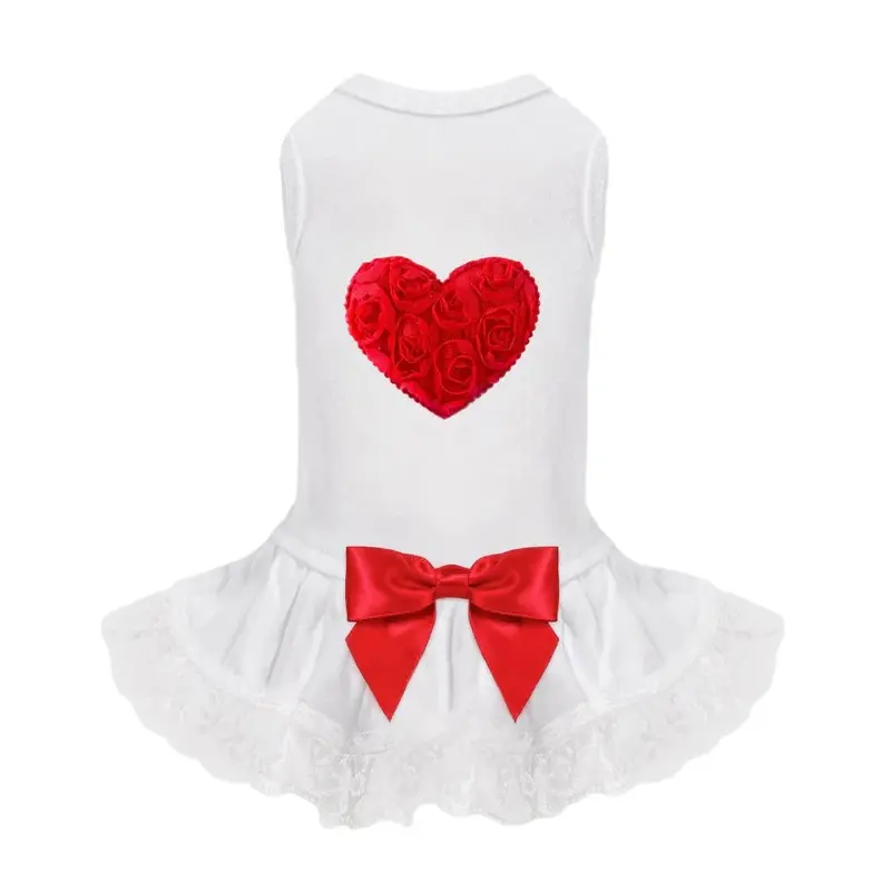 Laced Puff Heart Dog Dress Red