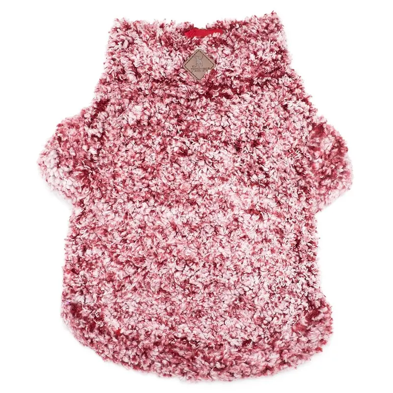 Quarter Zip Wubbly Fleece Pullover Dog Coat Burgundy Small