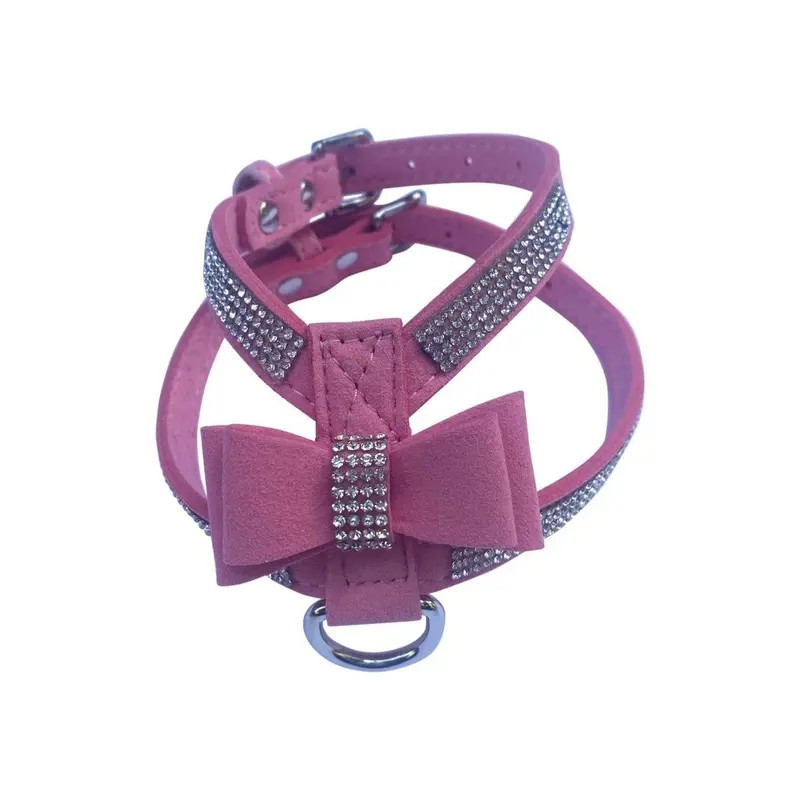 Rhinestone With Bow Dog Harness Pink