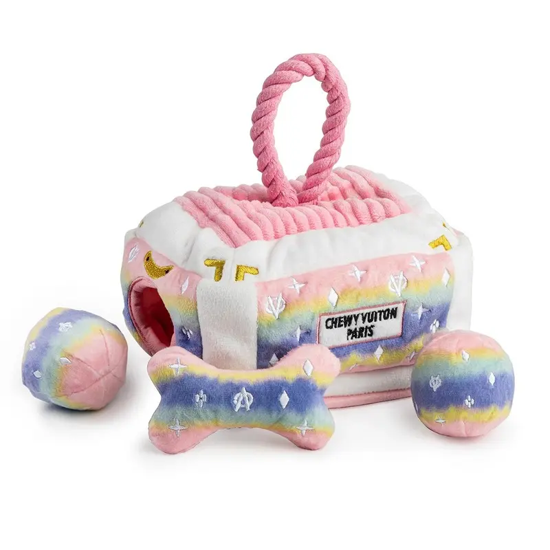 Pink Ombre Chewy Vuiton Trunk Activity House Dog Toy