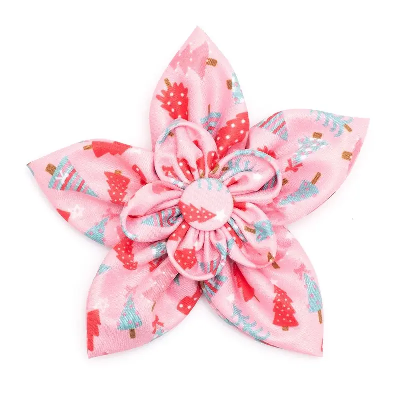 Holiday Trees Dog Collar Flower Pink