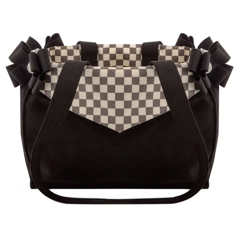 Black Double Nouveau Bow Luxury Dog Carrier with Windsor Check Flaps