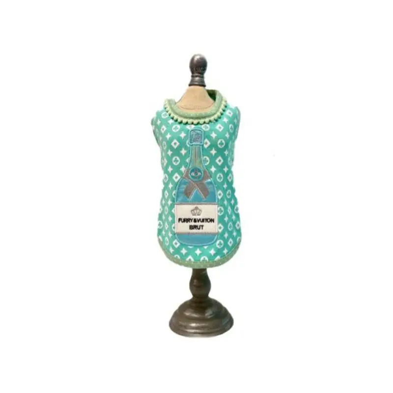 Furry Vuiton Champagne Mint Bubbles Dog Tank