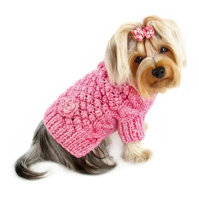 Bobble Stitch Turtleneck Dog Sweater Pink Small
