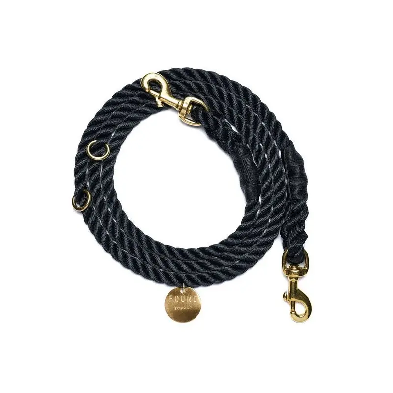 Adjustable Bolt Snaps Rope Dog Leash Black