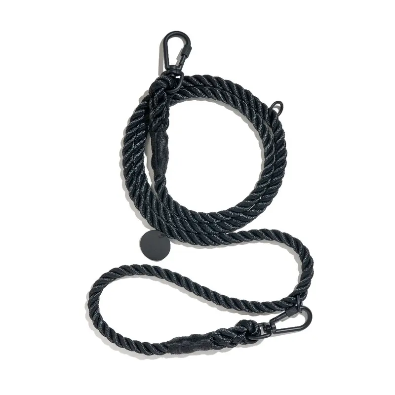 Adjustable Nylon Rope Dog Leash Matte Black