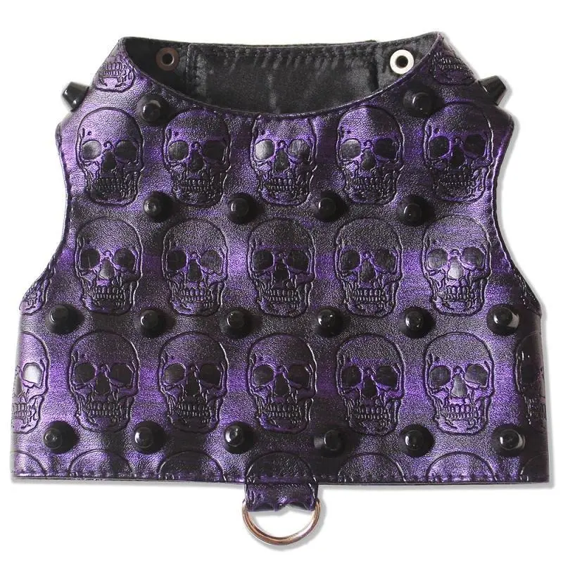 Purple Embossed Skull Faux Leather Dog Harness Vest