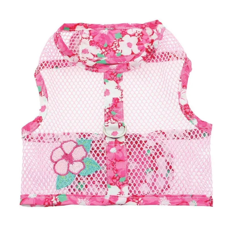 Cool Mesh Dog Harness And Leash Hawaiian Hibiscus Pink