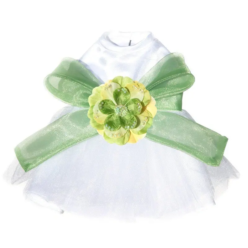 The Madeleine Dog Dress With Leaf Green Sash