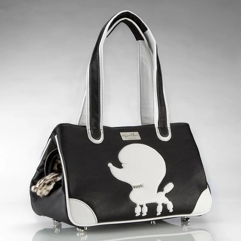 Pampered Poodle Rescue Me Tote Faux Leather Dog Carrier Black