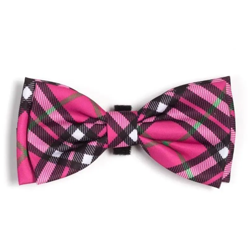 Bias Plaid Hot Pink Dog Bow Tie
