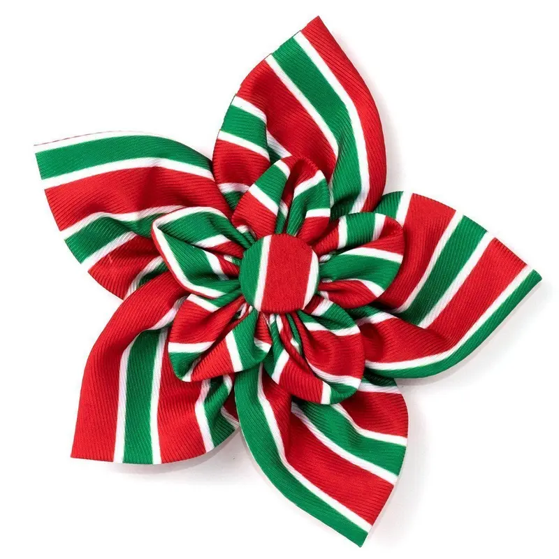 Holiday Stripe Dog Collar Flower