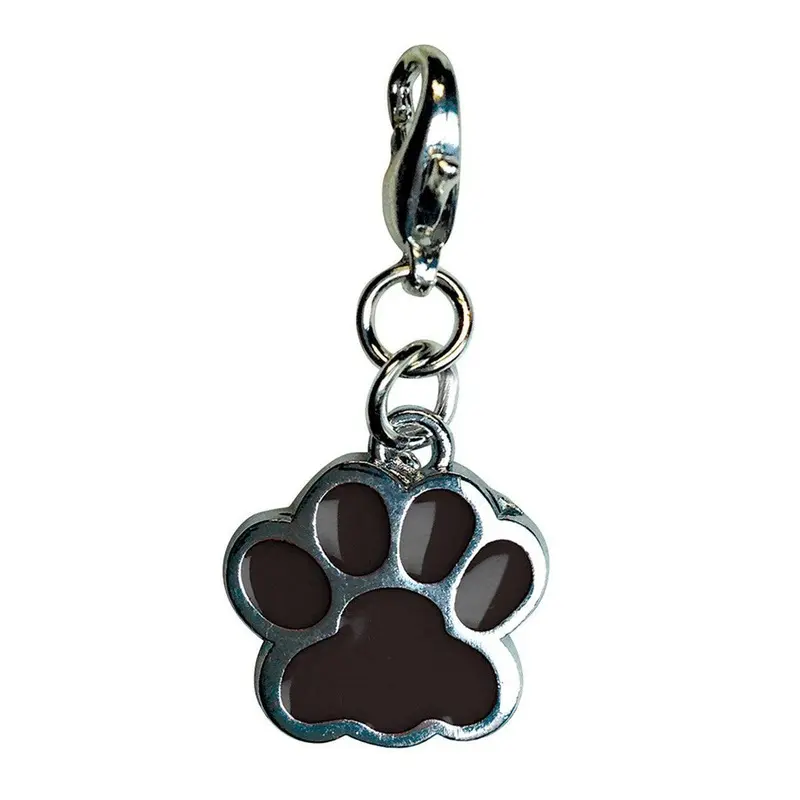 Shiny Black Paw Print Enamel Dog Collar Charm