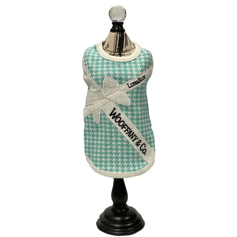 Wooffany Houndstooth White Ribbon Dog Tank