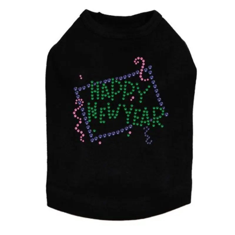 Happy New Year Confetti Rhinestone Dog Tank