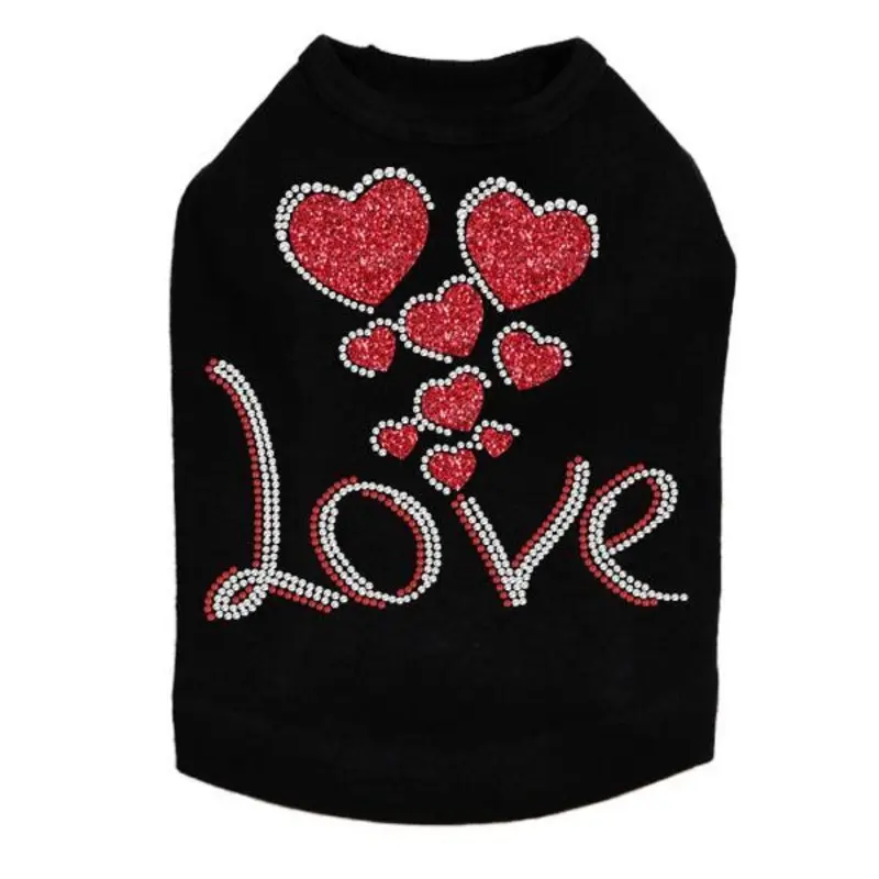 Love With Red Glitter Hearts Rhinestone Dog Tank
