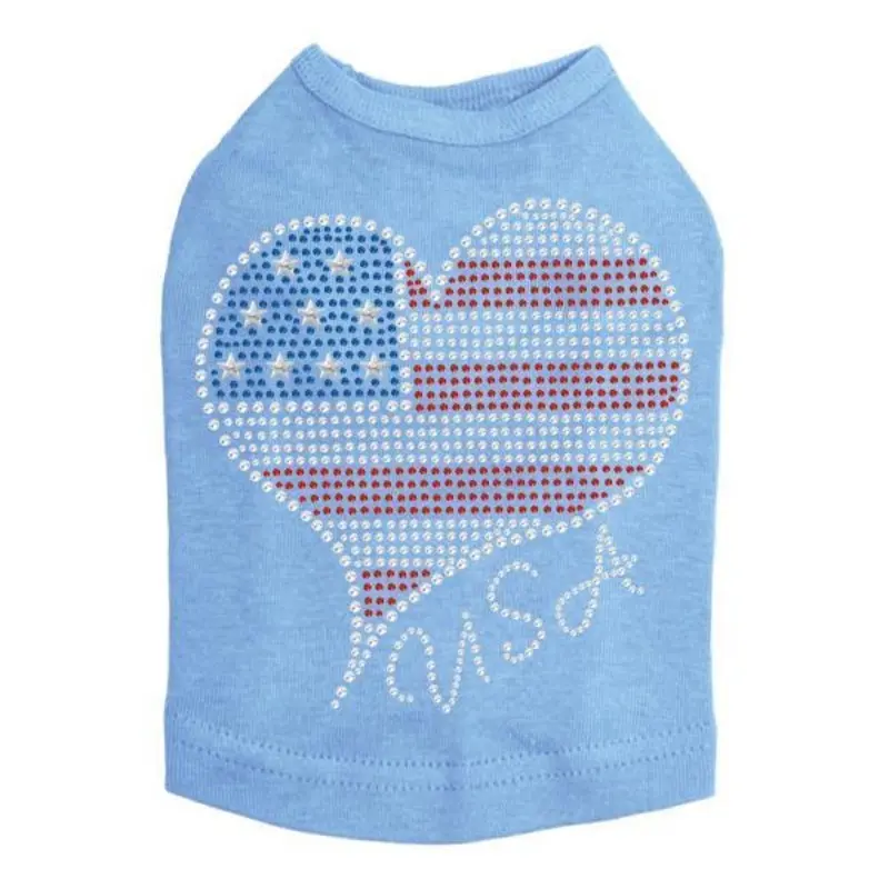 Patriotic Heart #3 Rhinestone Dog Tank