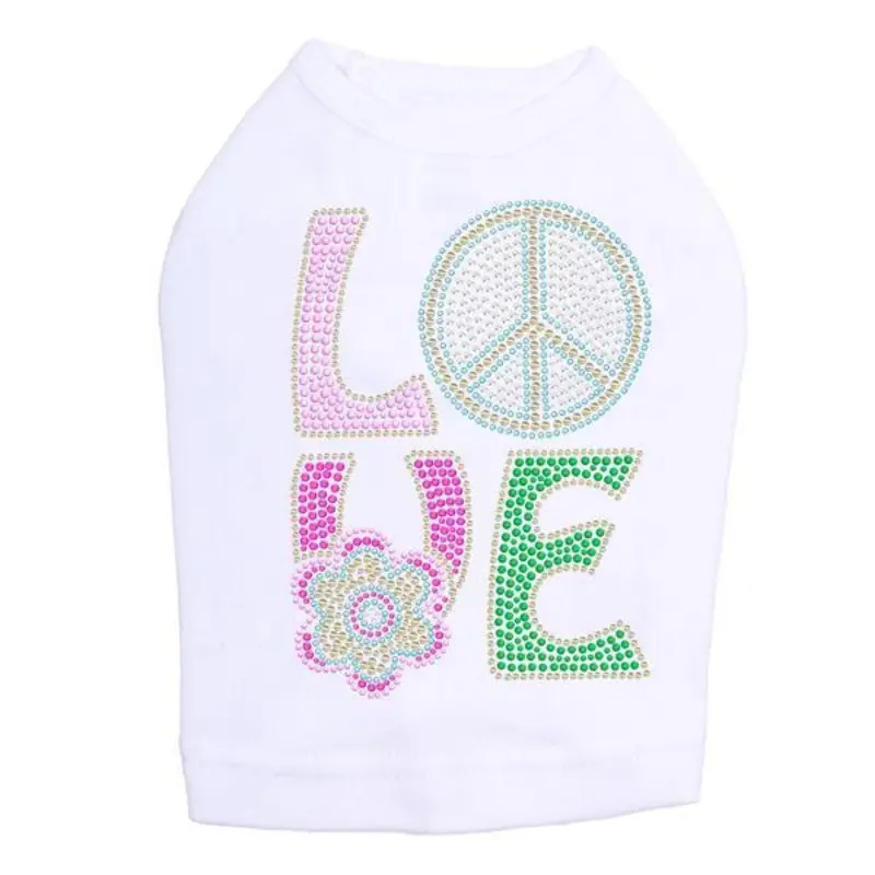 Peace And Love Rhinestone Dog Tank