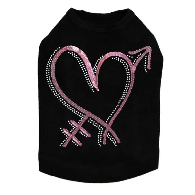 Pink Sequin Heart With Arrow Rhinestone Dog Tank
