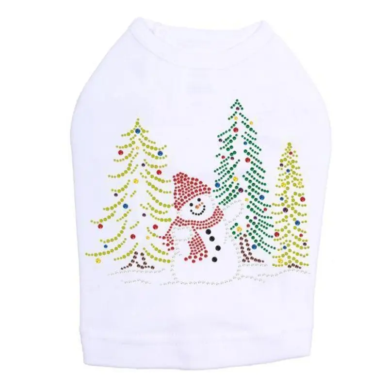 Snowman In Trees Rhinestone Dog Tank