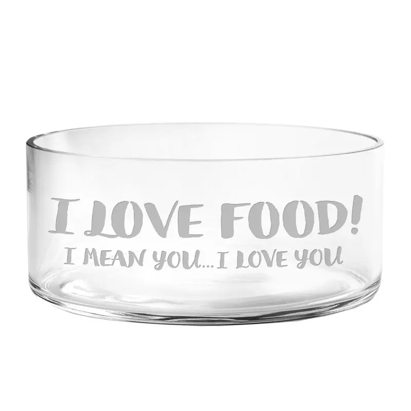 I Love Food Glass Dog Bowl