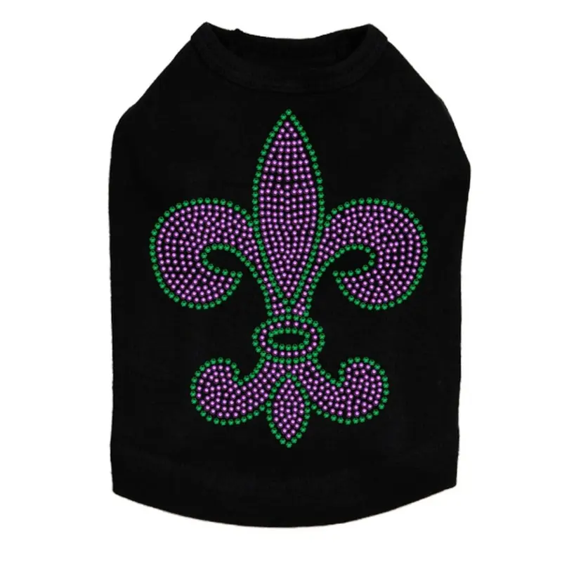 Fleur de Lis Purple/Green Rhinestone Dog Tank