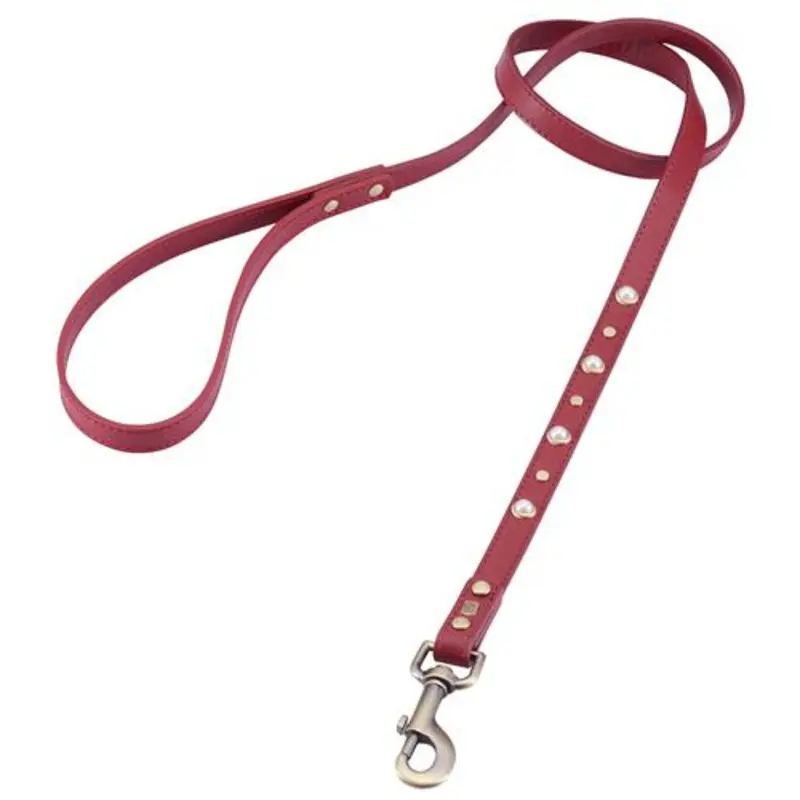 Mini Boho Red Leather Dog Leash