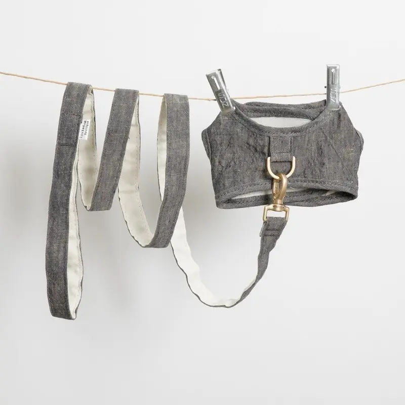 Irish Yellow Navy Linen Dog Harness Set Large