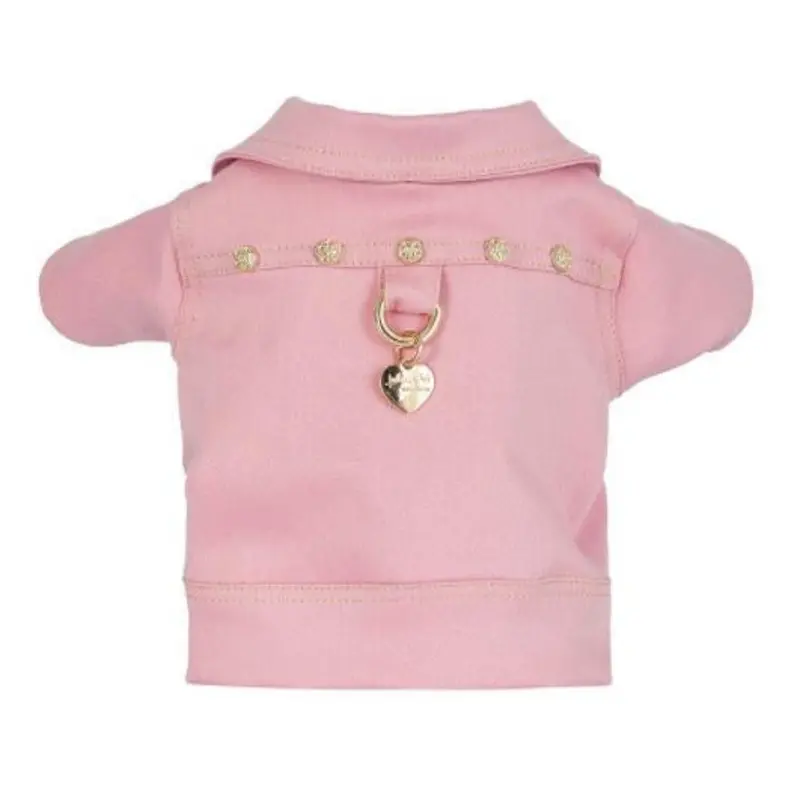 Pink Roses Denim Biker Dog Coat
