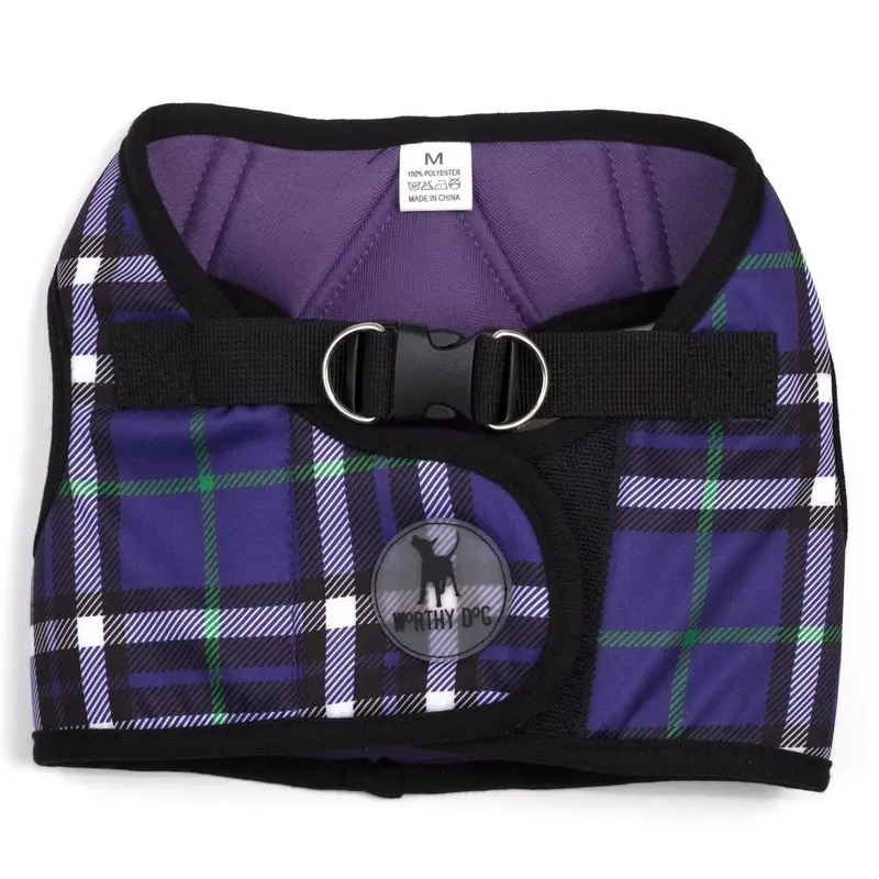 Plaid Sidekick Dog Harness Purple