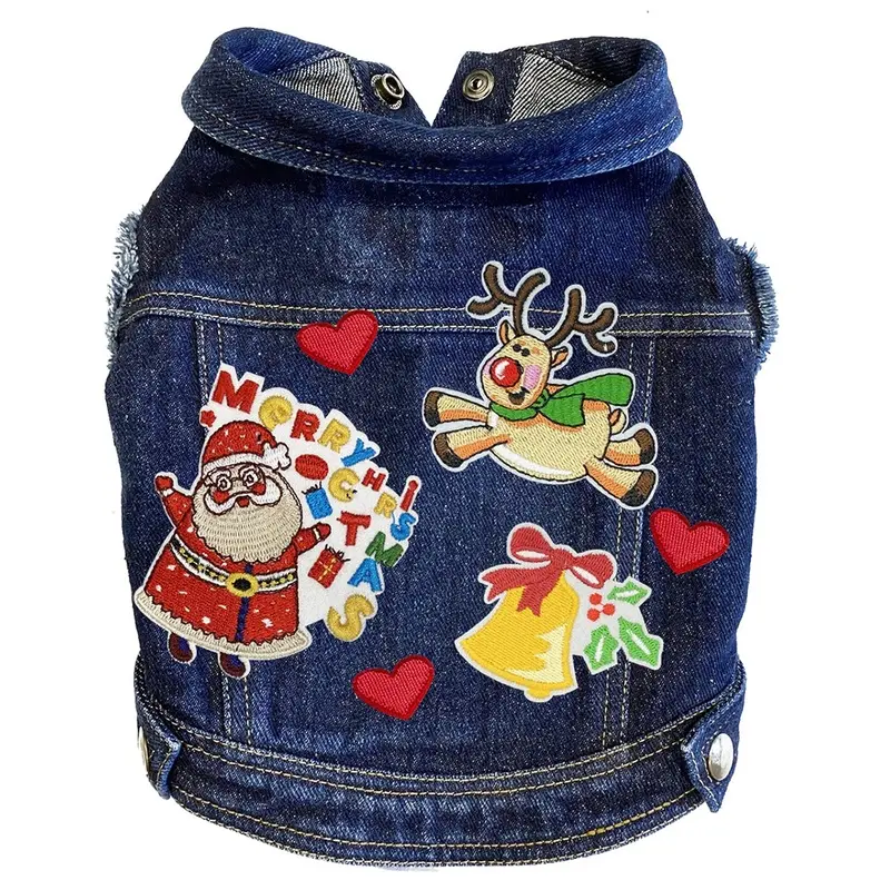 Custom Christmas Denim Dog Jacket Happy Santa