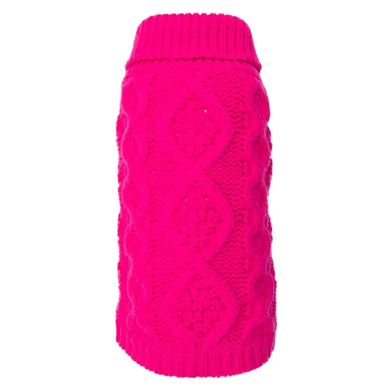 Chunky Knit Turtleneck Dog Sweater Pink