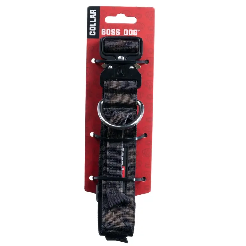 Boss Dog Tactical Adjustable Dog Collar Black Camo MD 15-18in