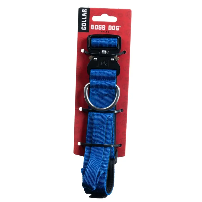 Boss Dog Tactical Adjustable Dog Collar Blue MD 15-18in
