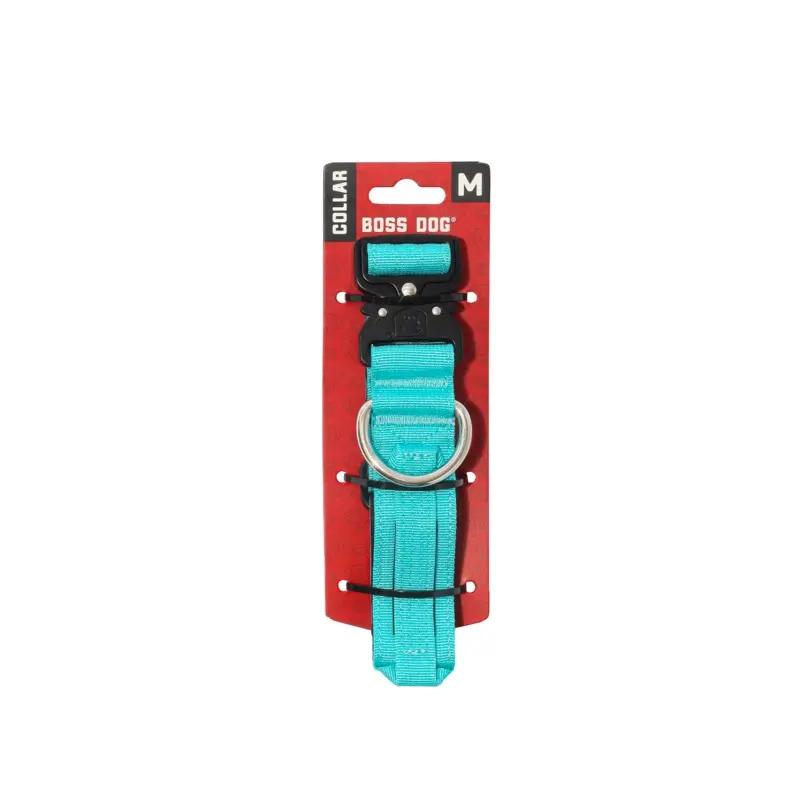 Boss Dog Tactical Adjustable Dog Collar Teal MD 15-18in