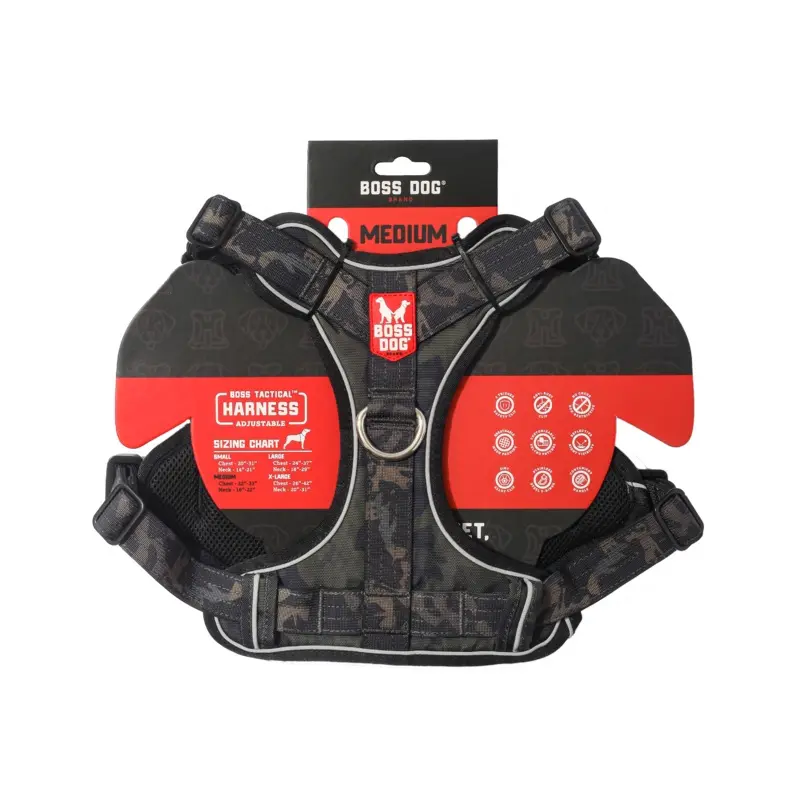 Boss Dog Tactical Dog Harness Black Camo MD