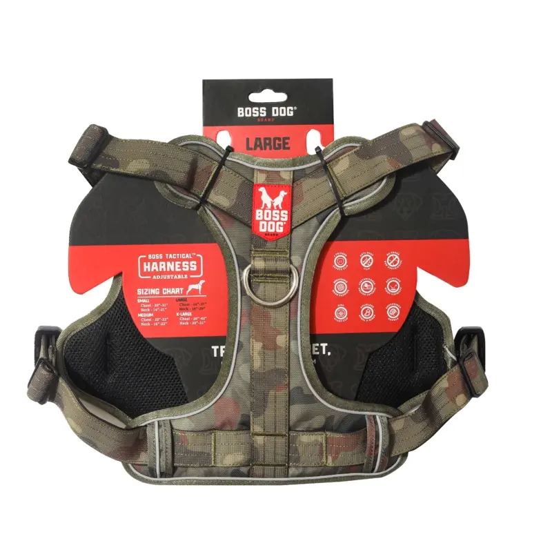 Boss Dog Tactical Dog Harness Green Camo LG
