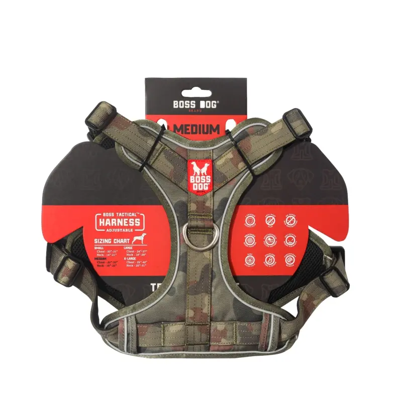 Boss Dog Tactical Dog Harness Green Camo MD