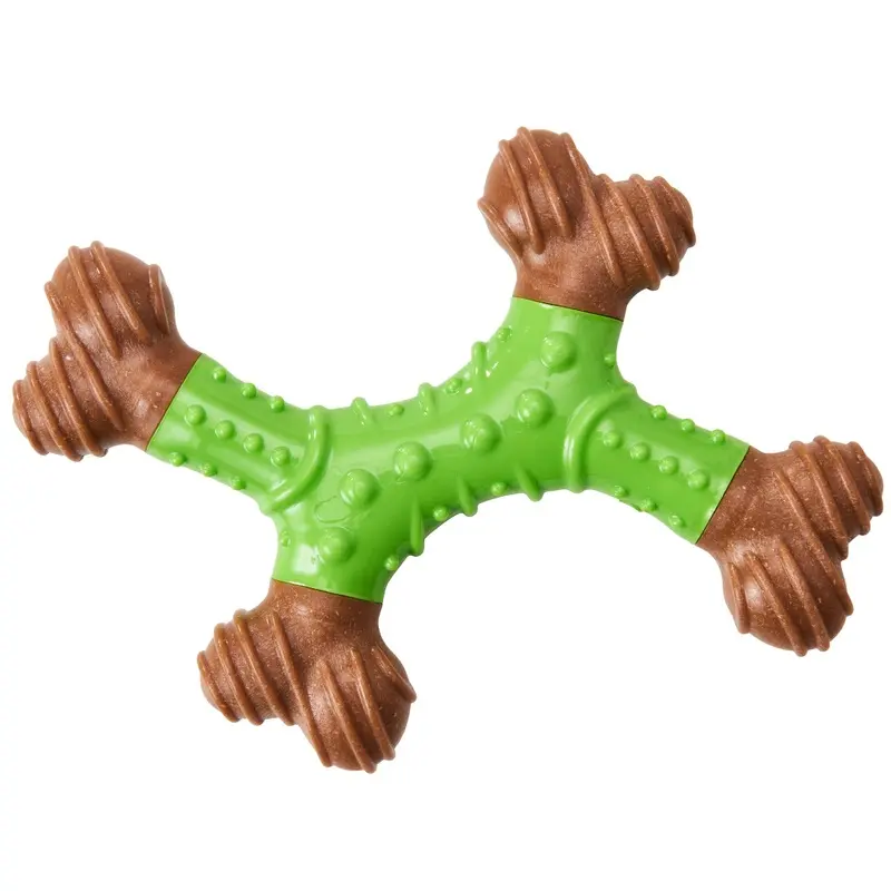 Bam-Bone Dental X-Bone Dog Toy Green/Brown 6in