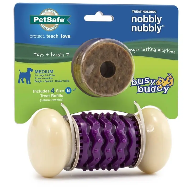 Busy Buddy Nobbly Nubbly Dog Toy Purple/White MD