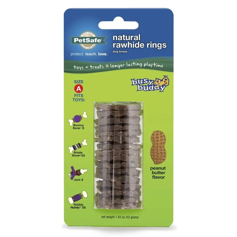 Busy Buddy Natural Rawhide Rings Peanut Butter SM Size A