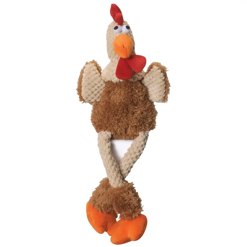 goDog Checkers Rooster with Chew Guard Technology Tough Plush Dog Toy Brown LG